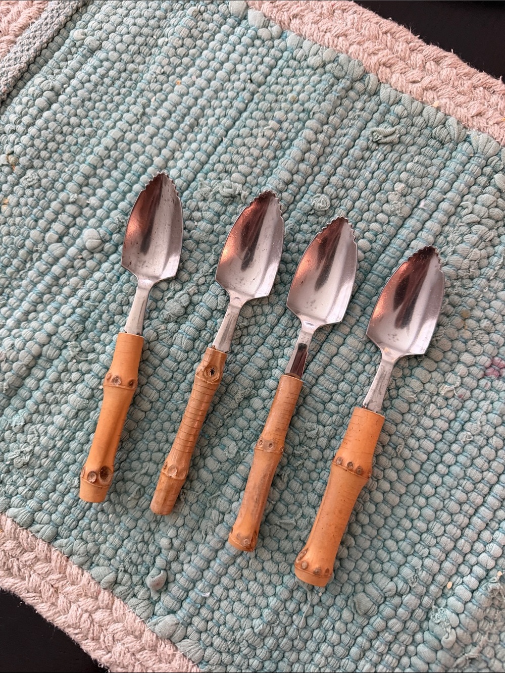 Vintage Bamboo-Handle Grapefruit Spoons - Natural Wood Finish